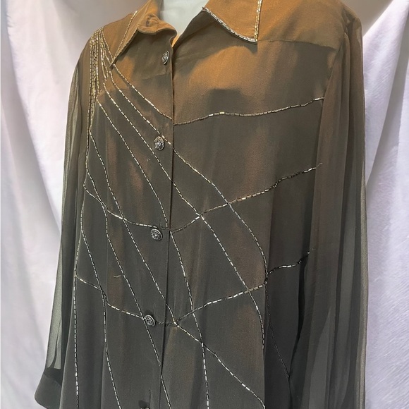 Vintage Silk Beaded Women’s Button Down Shirt Blouse - Picture 3 of 5